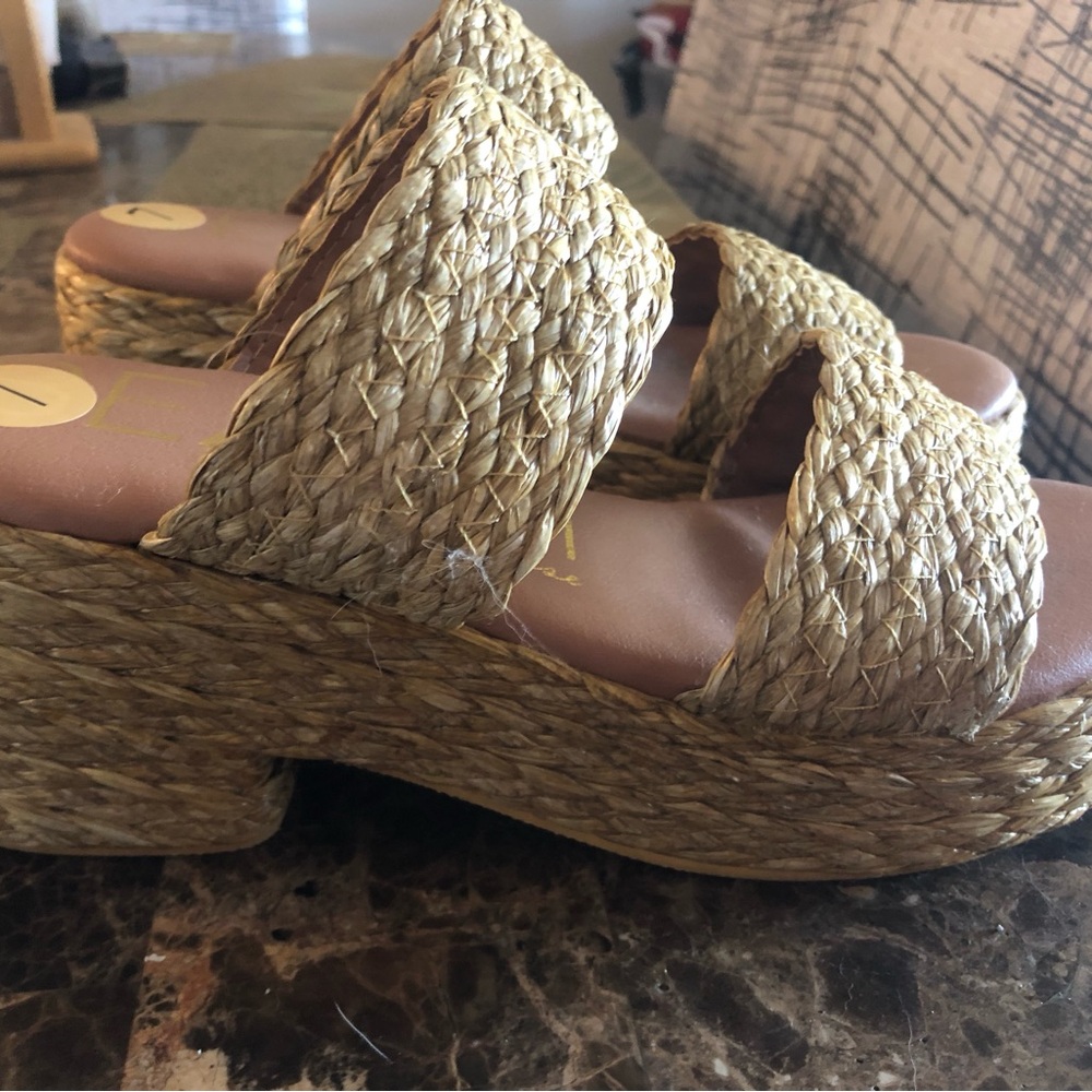 Braided Natural Platform Slide Sandals